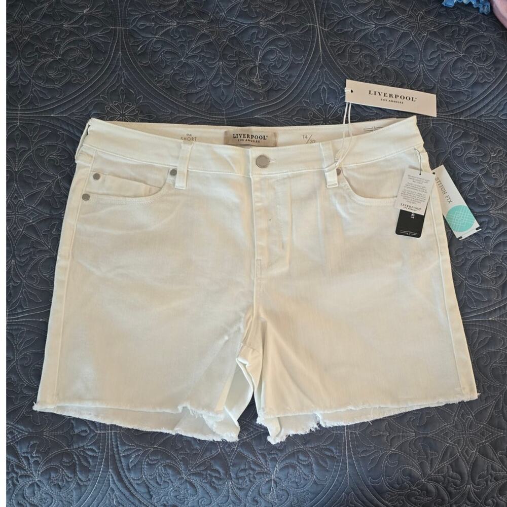 Liverpool White Fray Hem Denim Shorts Size 14 Coastal Chic